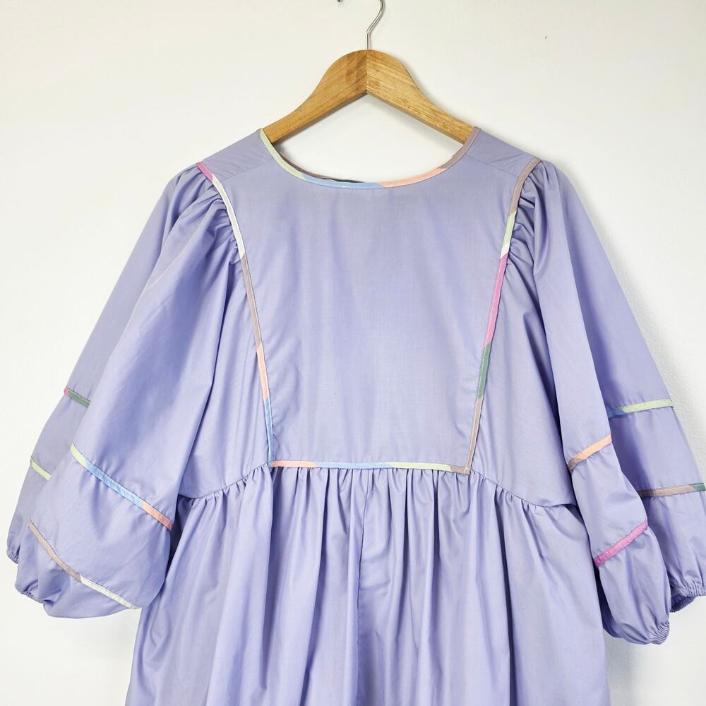 Entro Lavender Babydoll Mini Dress Pastel Trim Keyhole Tie Sz S Coquette Kawaii - Picture 5 of 11